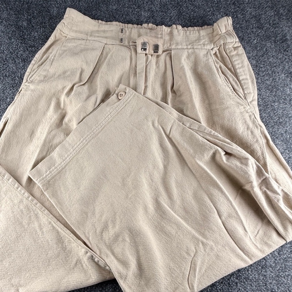 Free People Tan Wide Leg Textured Pleated Pants High Rise Elastic Back Large